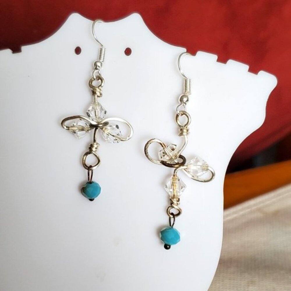 Silver Tone Hook Woven Glass Bead Dangle Earrings